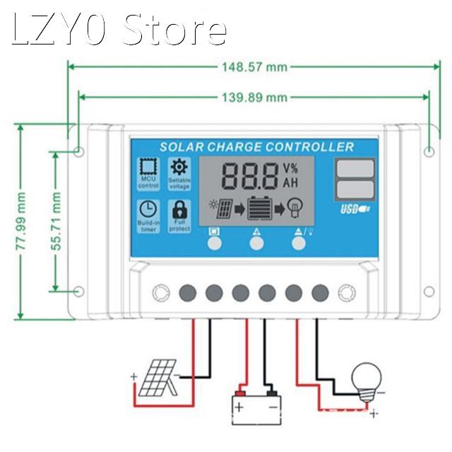 Auto 10/20/30A Solar Panel Charge Controller 12V 24V LCD Dis