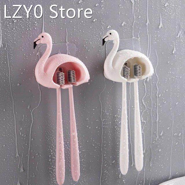 Toothbrush Holder Sucker Flamingo Shaped Bathroom Accessorie