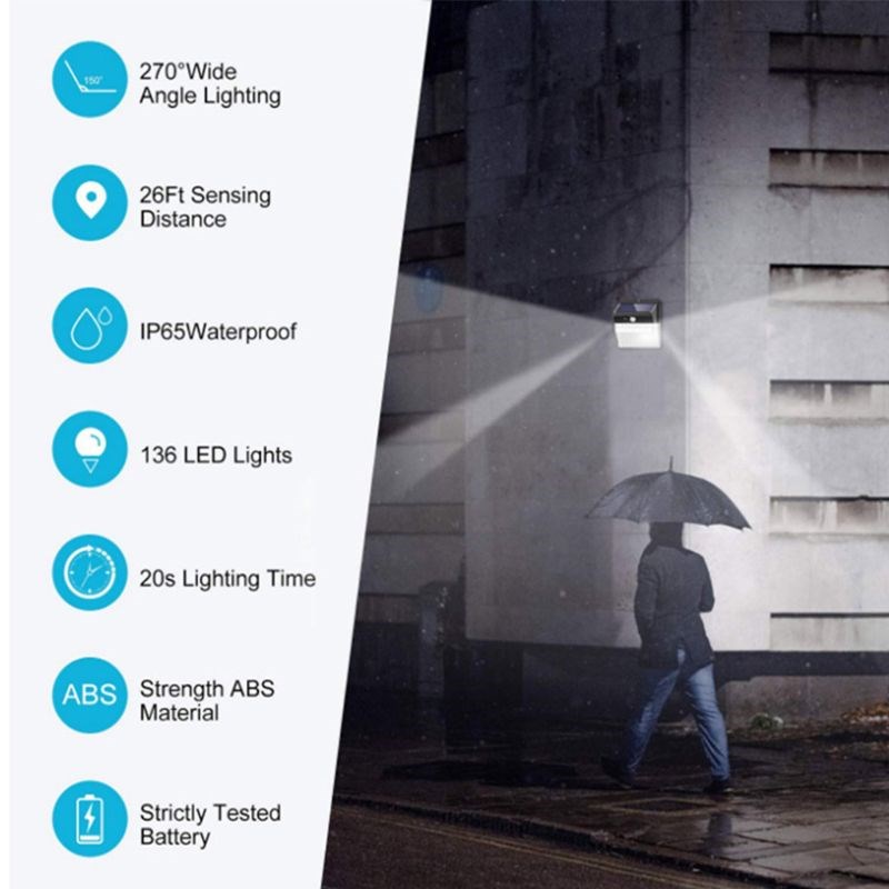 206 LED Solar Power Light Outdoor Wireless Motion Sensor Wal