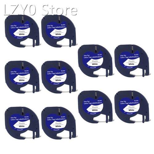 10 Pack Plastic Label Tapes for DYMO LetraTag 91201 Black on