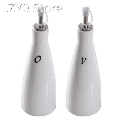 Ceramic Oil And Or Vinegar Dispenser Cruet Set Of Two White