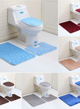 3PC 6Types 3D Bathroom Set Rug Contour Mat Toilet Lid Cover