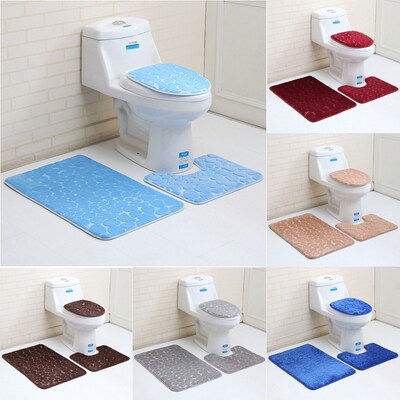 3PC 6Types 3D Bathroom Set Rug Contour Mat Toilet Lid Cover