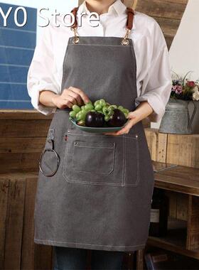 Denim Work Apron with 3 Pockets 1 Tool Ring Back Cross Sleev