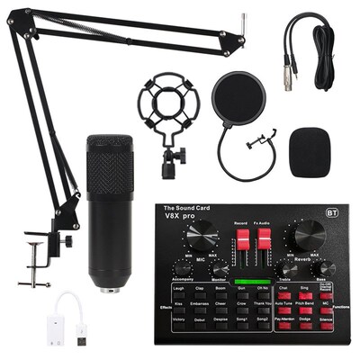 BM800 Pro Microphone Mixer Audio dj MIC Stand Condenser USB