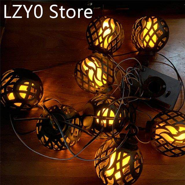 LED Solar Flame Lanterns Outdoors Solar Garden String Lights