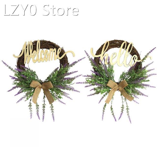 Hello Welcome Sign Lavender Wreath Porch Garland Decor Front