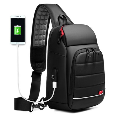 Designer men's chest bag for 9.7 inch iPad USB backpack cha