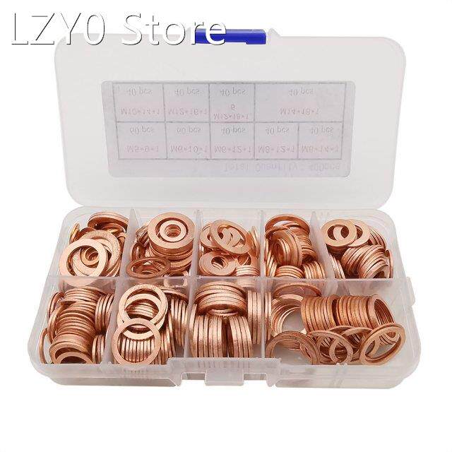 400Pcs M5 M6 M8 M10 M12 M14 Copper Sealing Solid Gasket Wash