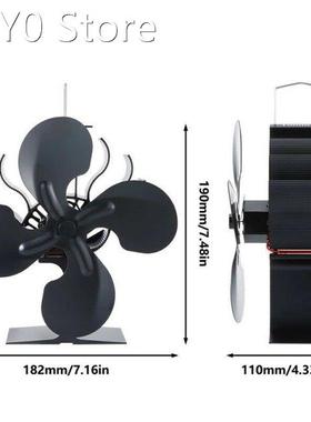 Black Fireplace 4/5 Blade Heat Powered Stove Fan komin Log W