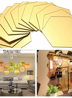 12PCS 3D Mirror Wall Sticker Hexagon Home Decor Mirror DIY
