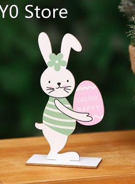 2022 New Wooden Easter Rabbit Carrot Ornaments Tabletop Deco
