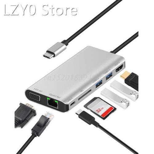 Type-C Multi-function Dock Station with USB3.0x2/SDx1 Card+H