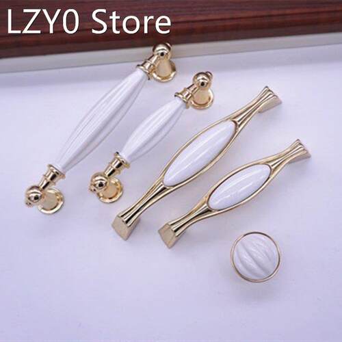 European Rural Gold White Ceramic Handle Kitchen Cupboard Sh