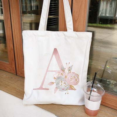 Ladies Handbags Cloth Canvas Tote Bag Floral Letters Patter