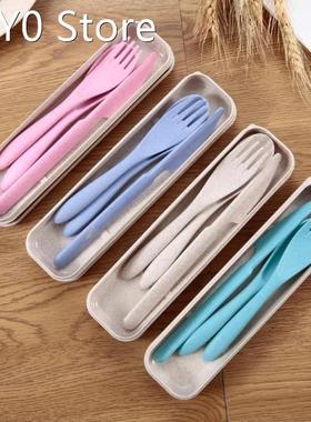 3Pcs/set Portable Travel Cutlery Box Japan Style Wheat Straw