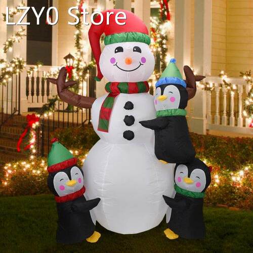 Lighted Christmas Inflatable Three Cute Penguins Building Sn