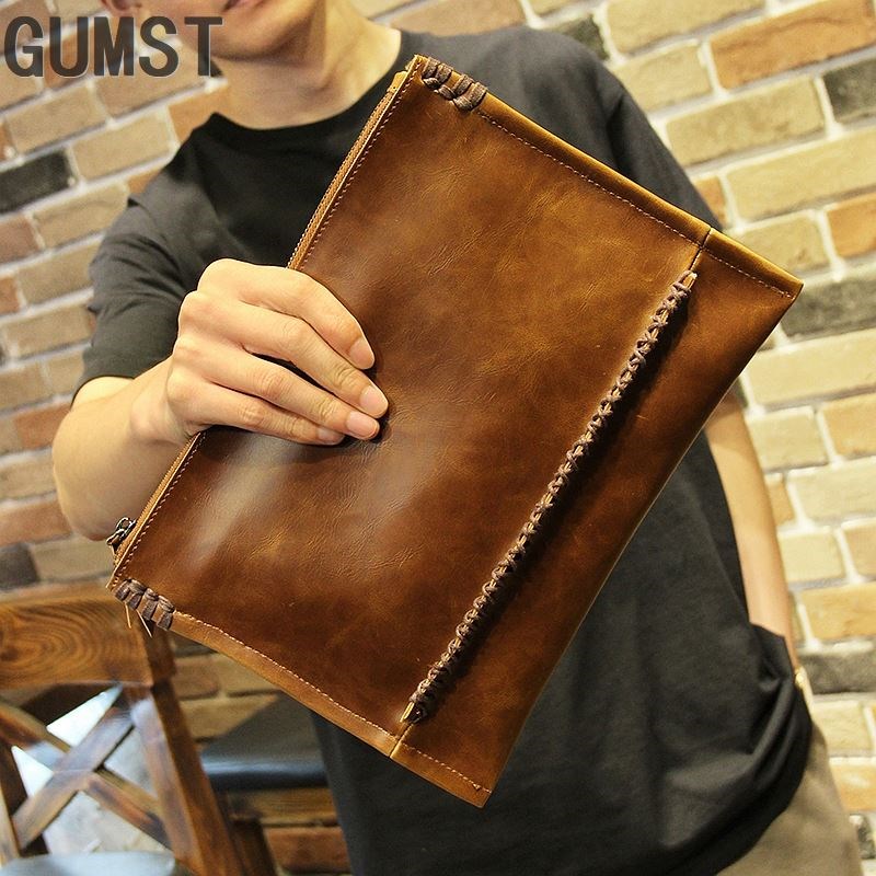 New Design Men Clutches Handbags Vintage PU Leather Envelop