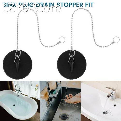 2 pcs Rubber Choke Bathtub Drain Stopper With Chain Bath Plu