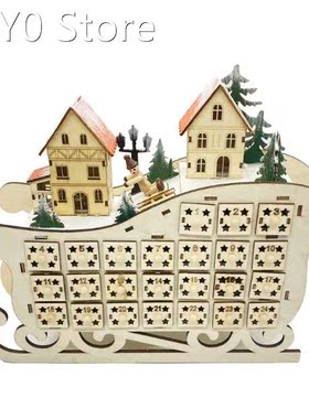 2022 New Santa Sleigh Christmas Wooden Advent Calendar LED L