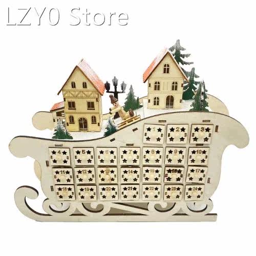 2022 New Santa Sleigh Christmas Wooden Advent Calendar LED L