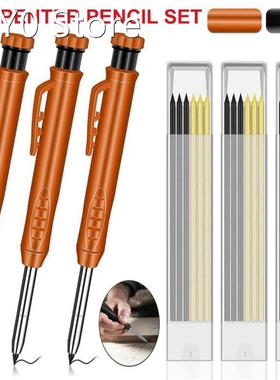 3 pcs Solid Carpenter Pencil with 18 pcs Refill Leads Markin