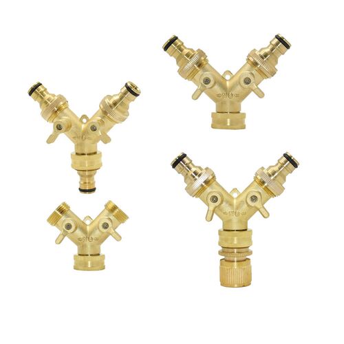 Brass 3/4 Inch Garden Tap Hose Splitter 2 Way Tap Hose Irri