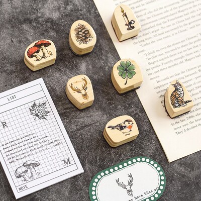 Lost Forest Series Stamp cute  flower Diy Wooden Rubber