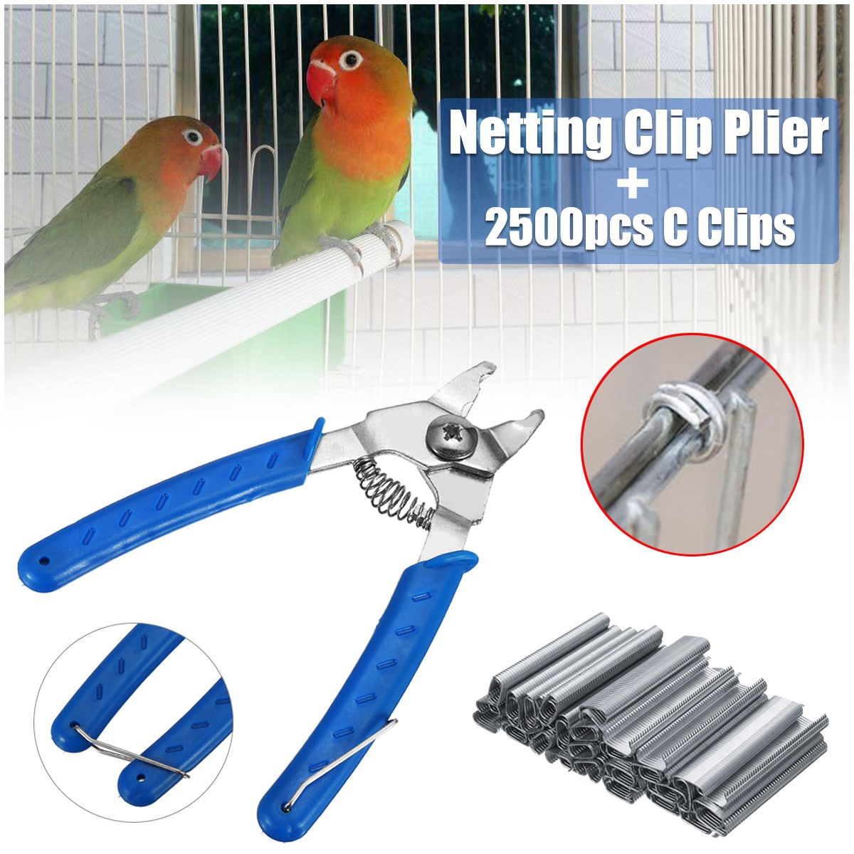 1pc  Ring Plier Tool and 2500pcs C Clips Chicken Mesh Cage W