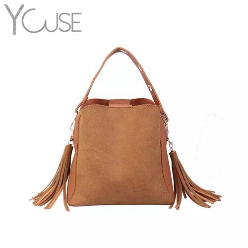 2021 New Fashion Scrub Women Bucket Bags Vintage Tassel Mes