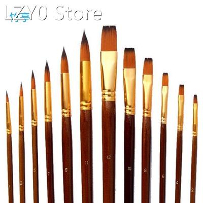 12 Pcs/Set Watercolor Oil Acrylic Artist Paint Brushes Long