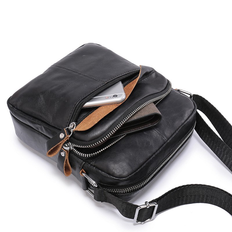 Men's Genuine Cowhide Leather Crossbody Bags for Men Should