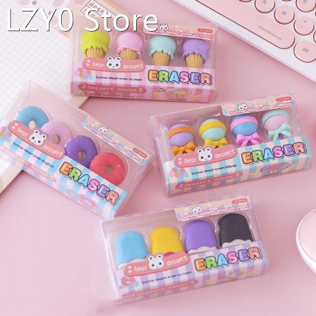 AXYB 4 Pcs Premium Novelty Pencil Eraser Ice Cream/Lollipoo/