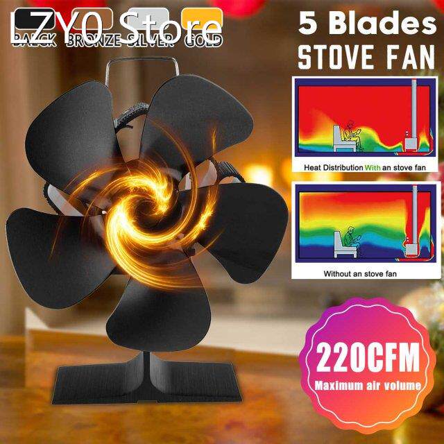 Black Fireplace Fna 5 Blades Heat Powered Stove Fan Log Wood