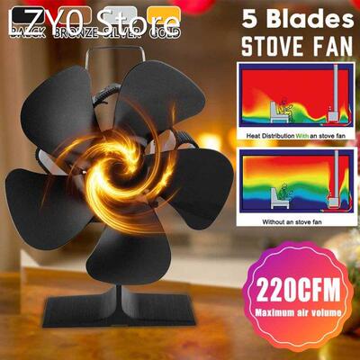Black Fireplace Fna 5 Blades Heat Powered Stove Fan Log Wood