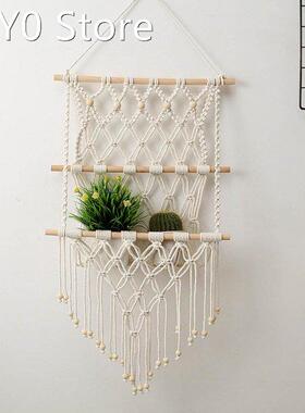 Boho Macrame Wall Hanging Magazine Holder Chic Cotton Hand-w