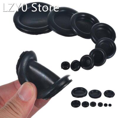 130pcs Cable Blanking Grommets Black Rubber Closed Grommet A