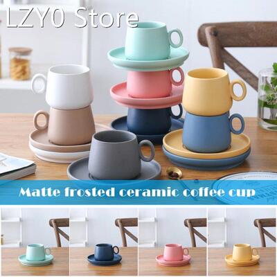 Coffee Cups with Tray Porcelain Tea Matte Ceramic Saucers Mu