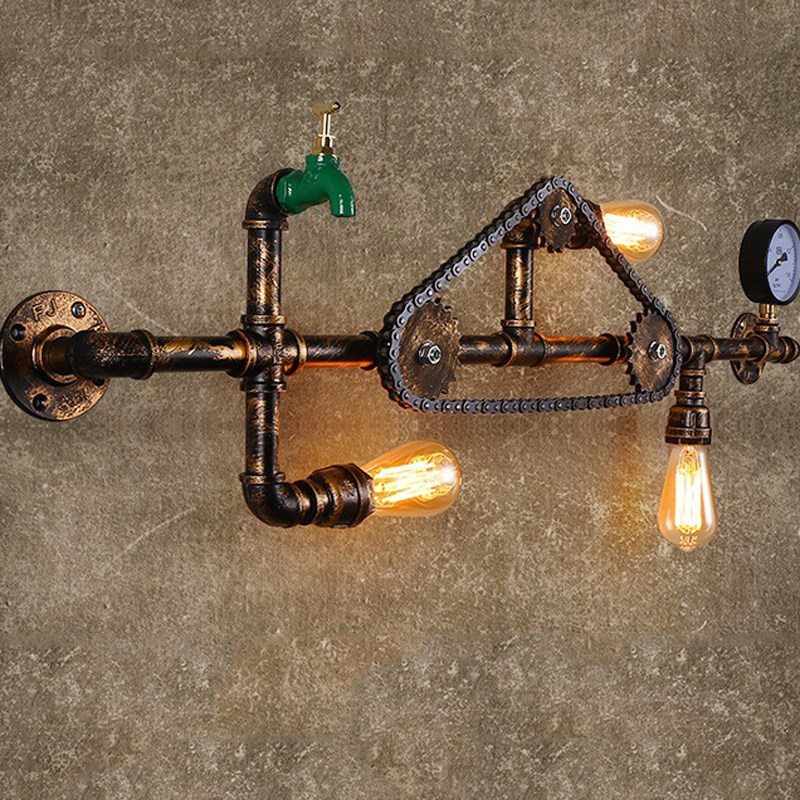 Loft retro wall lamps chain water pipe tap lights industry