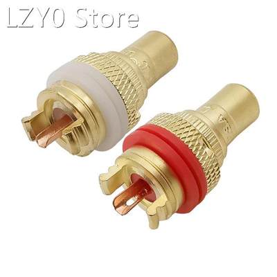 2Pcs Gold Plated RCA Female Jack Audio Wire Connector White