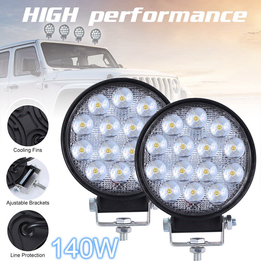 2pcs 140W 6000K 14000LM Circular Waterproof LED Work Light