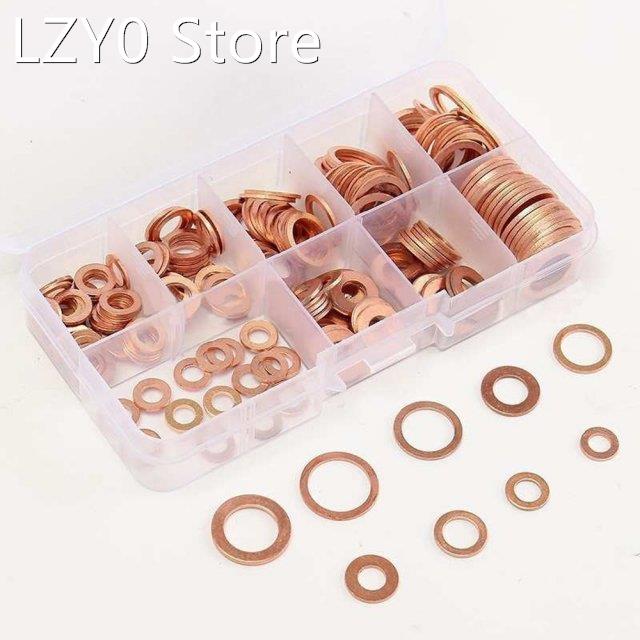 200pcs Copper Washer Gasket Nut and Bolt Set Flat Ring Seal