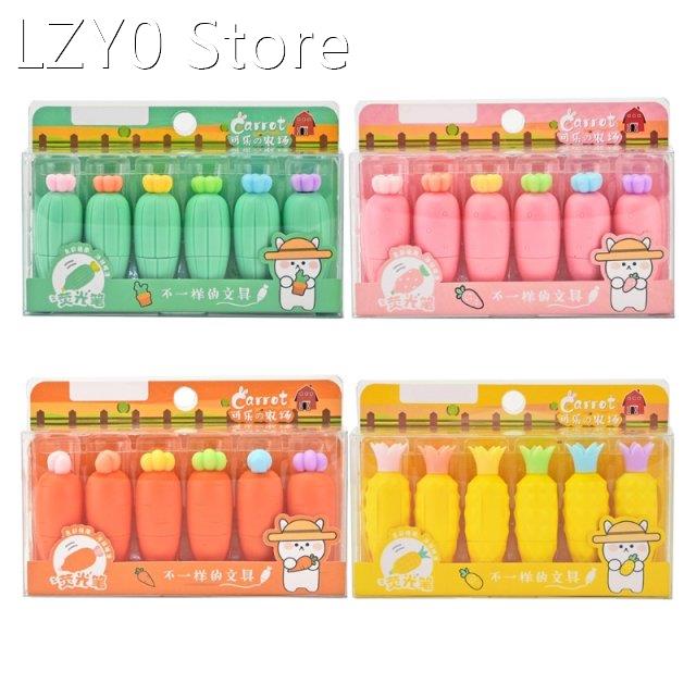 6 Pcs Cute Cartoon Highlighter Mark Pens for stdents Co