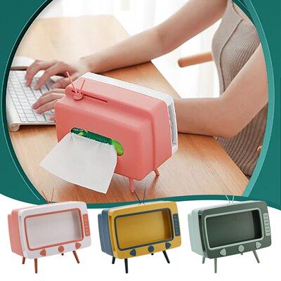 Tv Tissue Box Mobile Phone Stand Desktop Tissue Napkin Cont