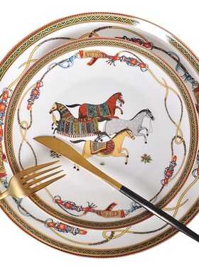 Dinner Plates Luxury War Horse Bone China Dinnerware Set Roy