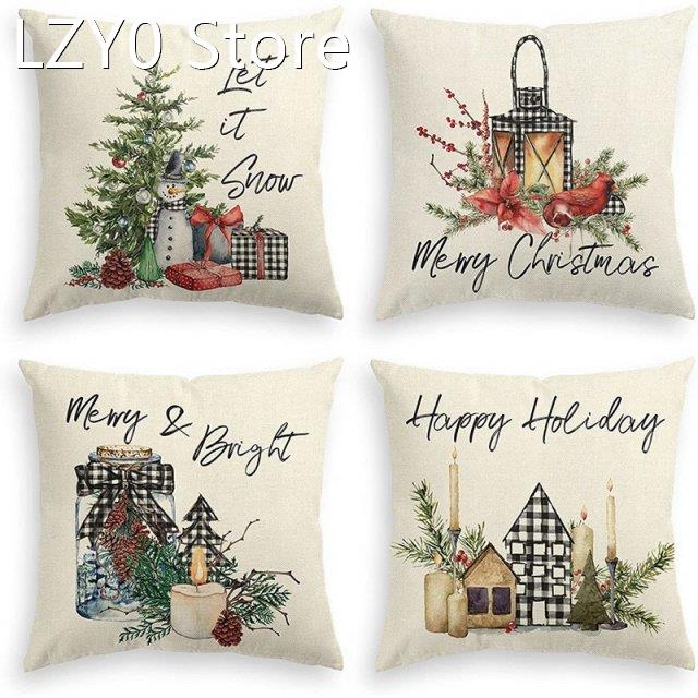 Christmas Throw Pillow Covers 18X18 Set Of 4 Buffalo Check P
