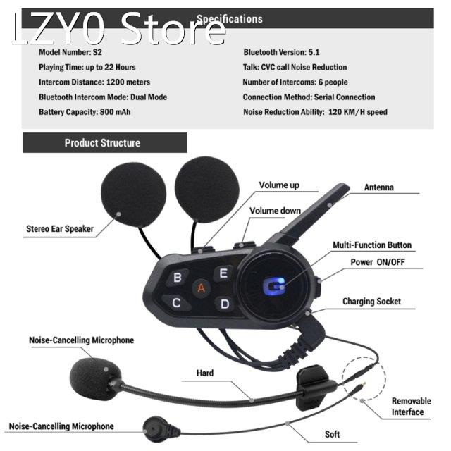 1200m Intercom Distance Earpiece Bluetooth-compatible Earpho