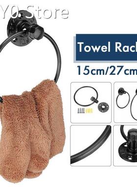 1pc Support 5kg Black Towel Holder Towel Ring Round Wall Mou