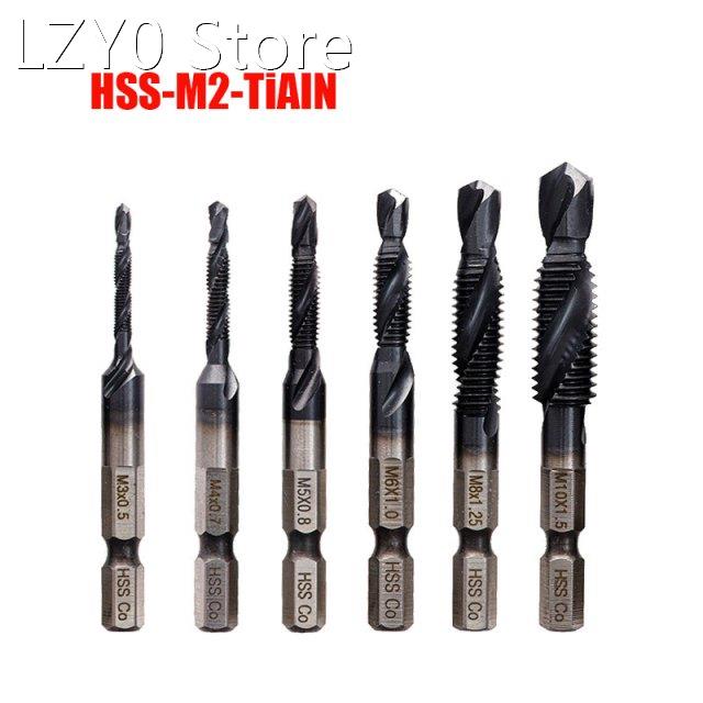 1/6PCS M3-M10 Screw Tap Drill Bits HRC89 TiAlN Coated HSSCO