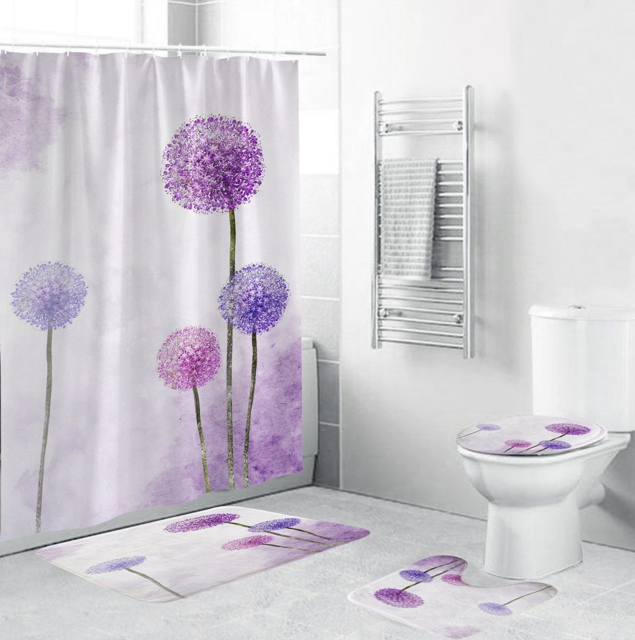 dandelion fabric shower curtain purple flower bathroom curt